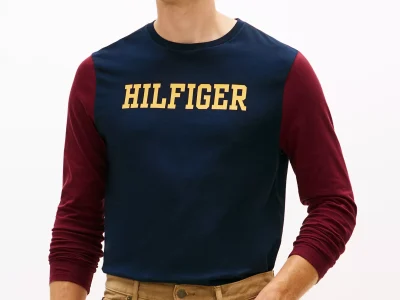 Long-Sleeve Colorblock Hilfiger T-Shirt-Navy