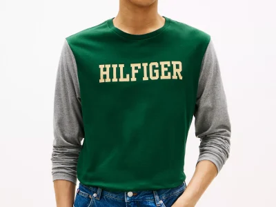 Long-Sleeve Colorblock Hilfiger T-Shirt-Ornamental Green