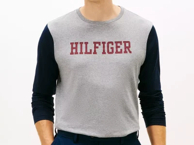 Long-Sleeve Colorblock Hilfiger T-Shirt-Grey Heather