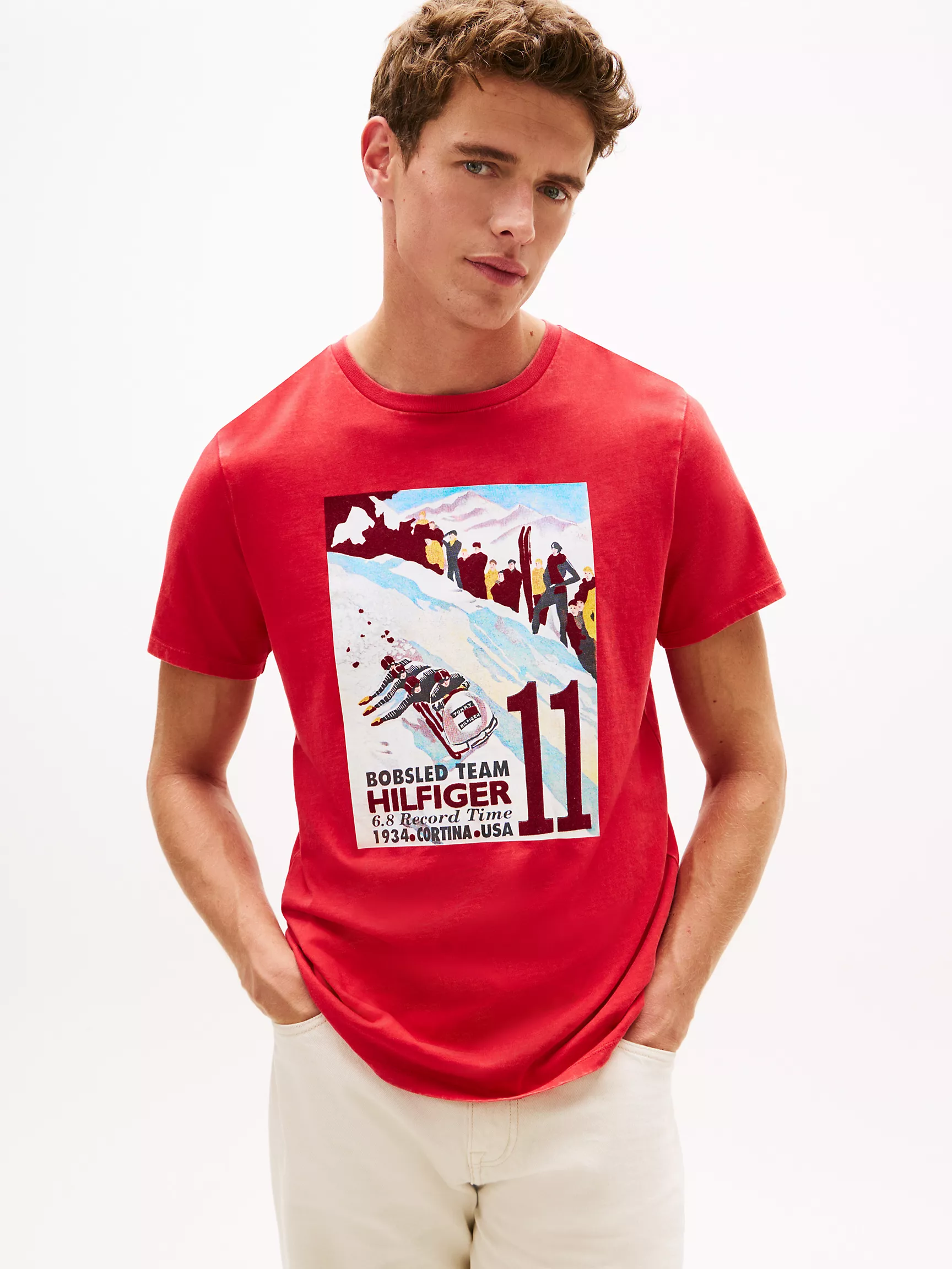 XM06460_XLG_main Hilfiger Bobsled Team Graphic T-Shirt-Primary Red - Image 1