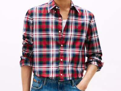 Regular Fit Plaid All-Day Shirt-Primary Red Multi