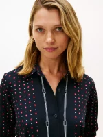 Fluid Crepe Belted Shirtdress-Navy Blue - Image 2