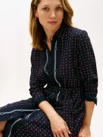 Fluid Crepe Belted Shirtdress-Navy Blue - Image 3