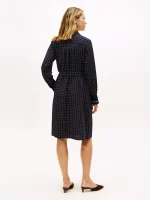 Fluid Crepe Belted Shirtdress-Navy Blue - Image 4