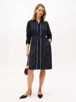 Fluid Crepe Belted Shirtdress-Navy Blue