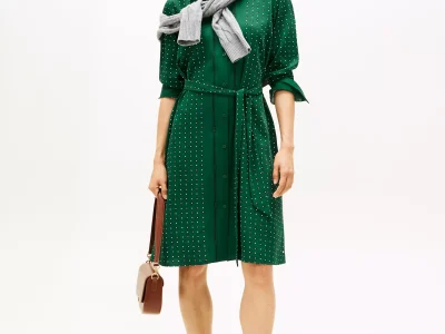 Fluid Crepe Belted Shirtdress-Ornamental Green