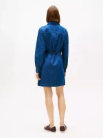 Belted Denim Midi Shirtdress-Dark Wash - Image 3