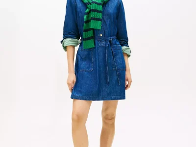 Belted Denim Midi Shirtdress-Dark Wash