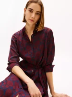 Floral Print Belted Shirtdress-Deep Rouge - Image 2