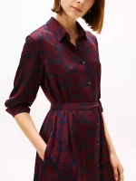 Floral Print Belted Shirtdress-Deep Rouge - Image 3