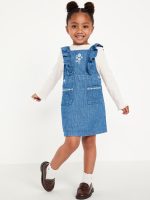 Long-Sleeve T-Shirt and Corduroy Dress Set for Toddler Girls-Medium Wash