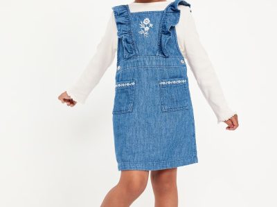 Long-Sleeve T-Shirt and Corduroy Dress Set for Toddler Girls-Medium Wash