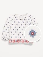Printed Long-Sleeve Double-Weave Top for Baby-Sea Salt