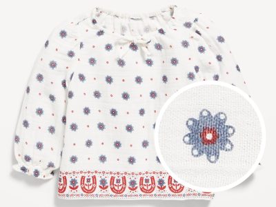 Printed Long-Sleeve Double-Weave Top for Baby-Sea Salt