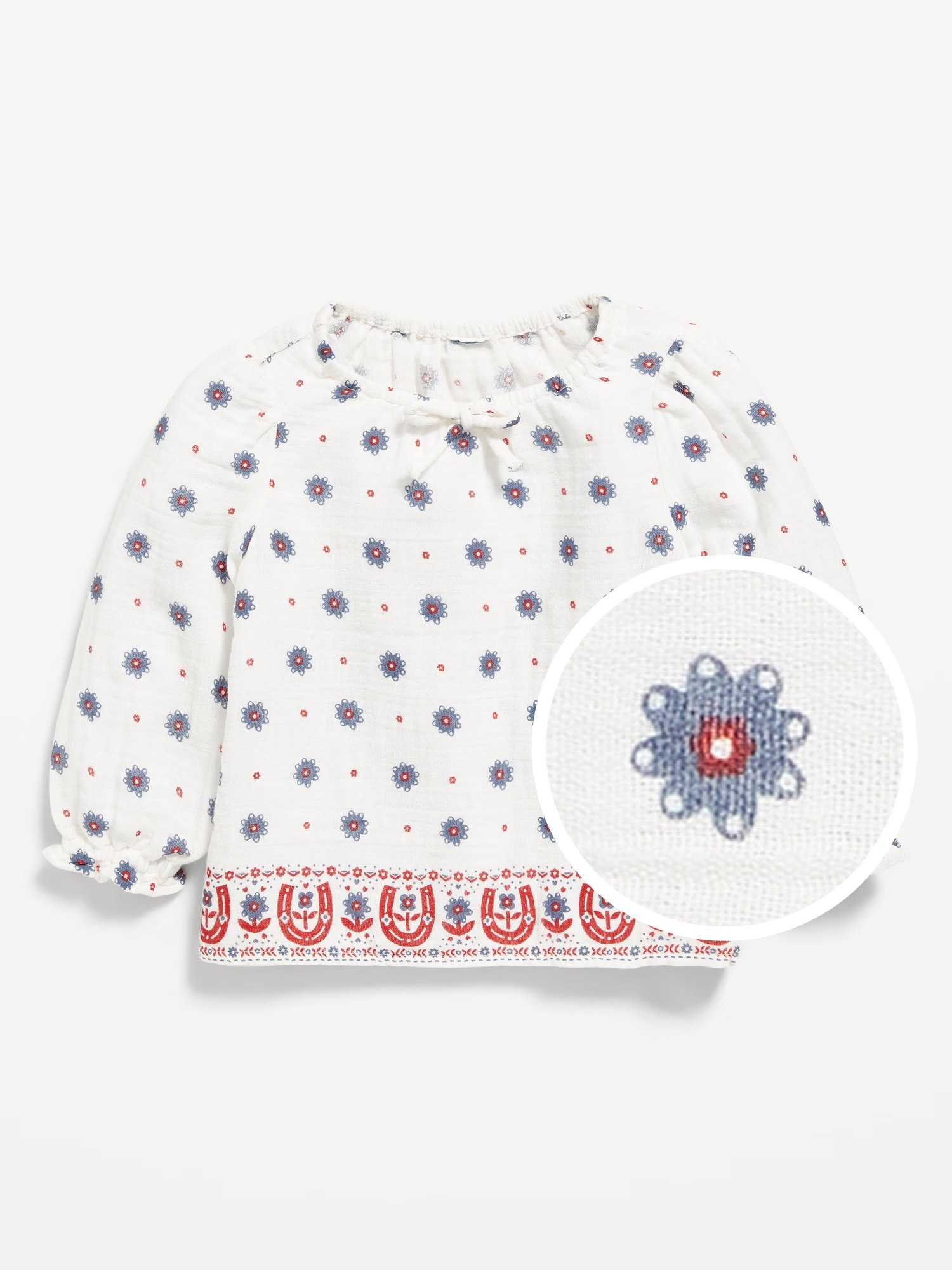 photo_6077834905661410153_w Printed Long-Sleeve Double-Weave Top for Baby-Sea Salt - Image 1
