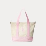 Big Pony Cotton Canvas Tote-White/Carmel Pink