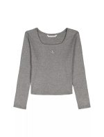 Girls Ribbed Square Neck T-Shirt-Steam/Dark Cinder