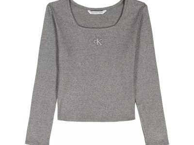 Girls Ribbed Square Neck T-Shirt-Steam/Dark Cinder