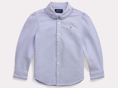 Ruffled Cotton Oxford Shirt-Blue Hyacinth