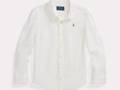 Ruffled Cotton Oxford Shirt-White