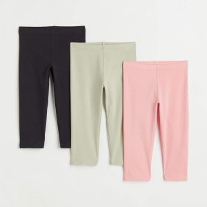 READYSTOCK 3-pack cotton leggings - Light pink/Light green/Black