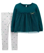 READYSTOCK Carter's 2-Piece Tulle Jersey Top & Legging Set - GREEN/GREY