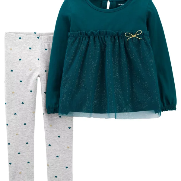 Carter’s 2-Piece Tulle Jersey Top & Legging Set Toddler Girls – GREEN/GREY