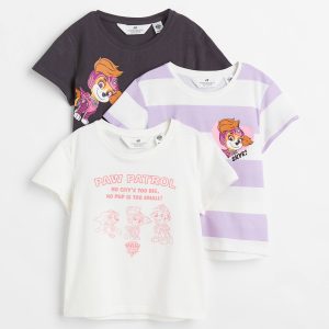 READYSTOCK H&M 3-pack printed jersey tops - Light purple/Paw Patrol