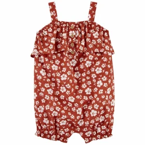 READYSTOCK Floral Ruffle Romper - Brown