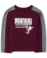 READYSTOCK Toddler Boys Graphic Striped Arm Top REDWOOD