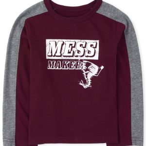 READYSTOCK Toddler Boys Graphic Striped Arm Top REDWOOD