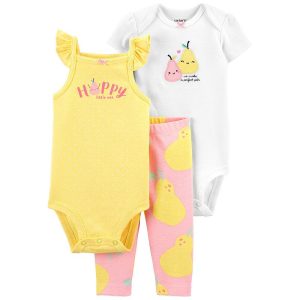 READYSTOCK 3-Piece Pear Little Character Set - Pink/Yellow