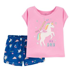 READYSTOCK CARTER'S Rainbow Unicorn Short Sleeve Top with Shorts Sets - PINK/BLUE