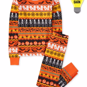 READYSTOCK Unisex Kids Matching Family Glow Halloween Fairisle Snug Fit Cotton Pajamas - black