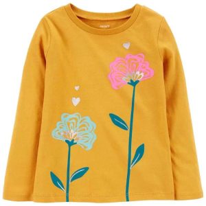 READYSTOCK Flower Jersey Tee - Gold