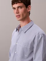 Stripe Poplin Relaxed Button-Down Shirt-Dusty Sailor Blue - Image 3