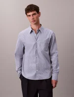Stripe Poplin Relaxed Button-Down Shirt-Dusty Sailor Blue