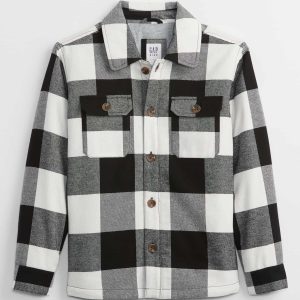 READYSTOCK Kids Plaid Shirt Jacket - Black White Plaid
