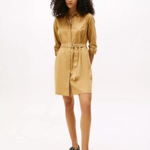 Long-Sleeve Belted Oxford Shirtdress-Classic Khaki