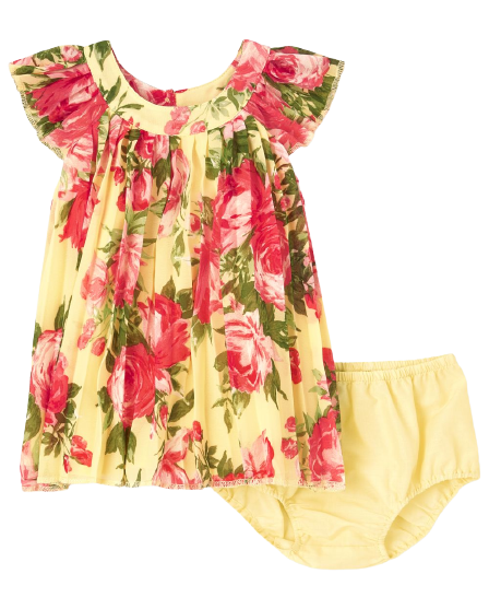 C13-02-0432-0912 Baby Girls Floral Pleated Dress - yellow