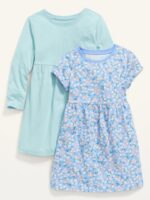 READYSTOCK 2-Pack Jersey Dress for Toddler Girls - Blue Floral