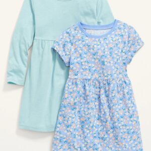 READYSTOCK 2-Pack Jersey Dress for Toddler Girls - Blue Floral