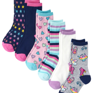 C13-08-0543 Girls Rainbow Crew Socks 6-Pack - multi