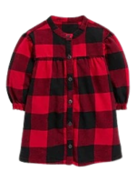 C12-02-0999 Long-Sleeve Plaid Flannel Dress for Baby - Red Plaid
