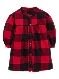 C12-02-0999 Long-Sleeve Plaid Flannel Dress for Baby - Red Plaid