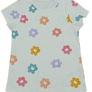 C47-08-1121-67YR Bright Patterned T-Shirts - White Flower