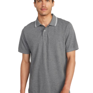 C12-10-1124-000S Men Tipped-Collar Classic Fit Pique Polo - Charcoal Heather Gray