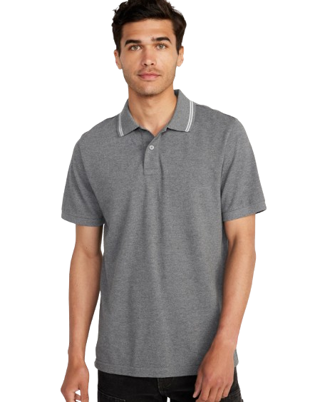 C12-10-1124-000S Men Tipped-Collar Classic Fit Pique Polo - Charcoal Heather Gray