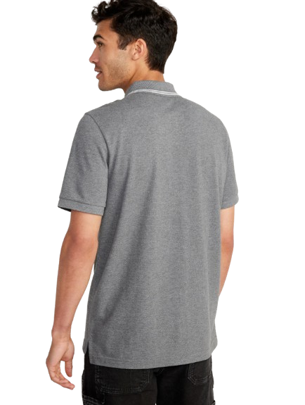C12-10-1124-000S Men Tipped-Collar Classic Fit Pique Polo - Charcoal Heather Gray - Image 2