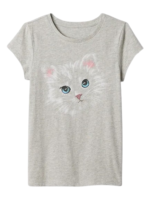 C06-08-1148-0L10 Girl Kids Graphic T-Shirt - Cat
